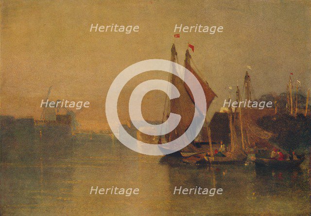 'View from Yarmouth Bridge, Norfolk, Looking towards Breydon, Just after Sunset', c1823. Artist: John Sell Cotman.