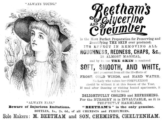 Advertisement for Beetham’s Glycerine and Cucumber, 1890. Creator: Unknown.