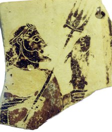 A Greek pottery fragment with the image of Poseidon. Artist: Unknown