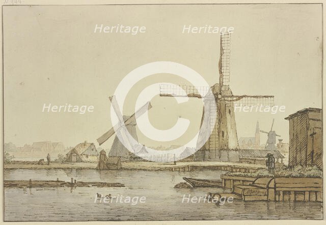 Three windmills near Amsterdam. Creator: Anthonie van Borssom.