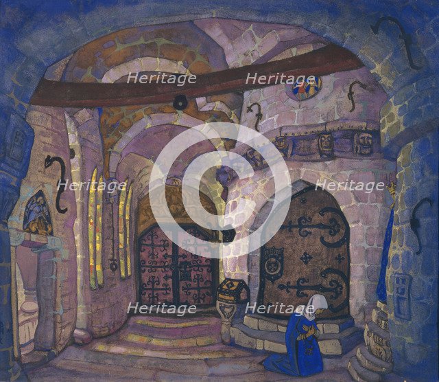 In the Monastery. Stage design for the opera Sister Beatrice by A. Davydov, 1914. Artist: Roerich, Nicholas (1874-1947)