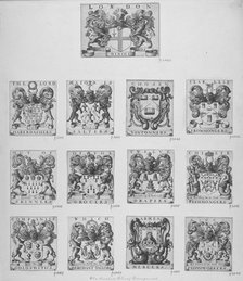 Arms of the twelve chief City Livery Companies surmounted by the arms of the City of London, 1667. Artist: Wenceslaus Hollar