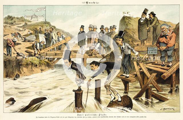 Cartoon from Puck, between 1880 and 1889. Creators: Joseph Keppler, Bernhard Gillam.