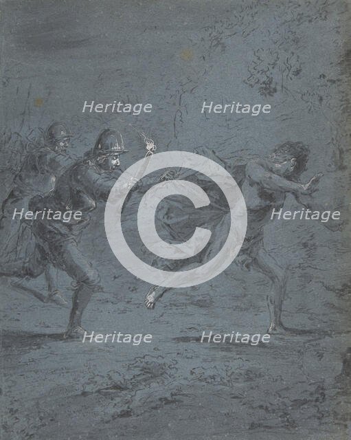 Night scene with soldiers chasing a fugitive (Mark XIV, 5-52), 1611-74. Creator: Leonard Bramer.