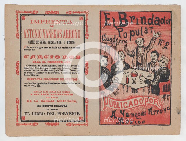 Cover for 'El Brindador Popular', a man raising a toast to a group of people seat..., ca. 1880-1910. Creator: José Guadalupe Posada.