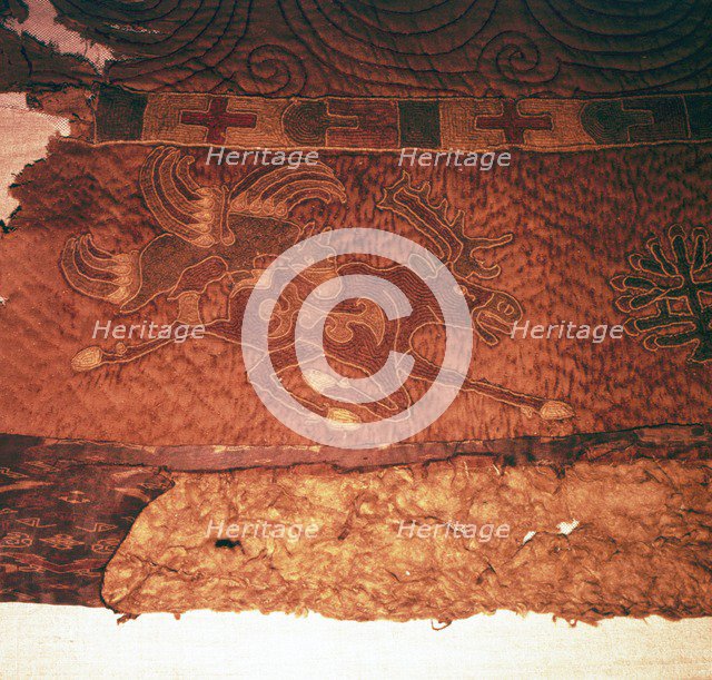 Wall-hanging of griffin attacking an elk, from Kurgan, Northern Mongolia, c1st century BC.  Artist: Unknown.