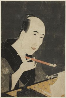 Portrait of Santo Kyoden, the Master of Kyobashi (Edo hana Kyobashi natori), c. 1795. Creator: Rekisentei Eiri.