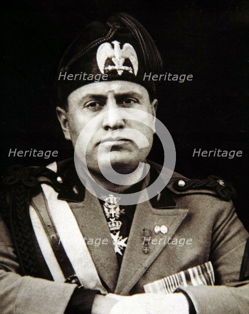 Benito Mussolini (1883-1949), Italian politician and dictator, reproduction of  a photo.