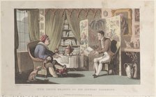 Quae Genus Reading to Sir Jeffery Gourmand, from "The History of Johnny Quae Genu..., March 1, 1822. Creator: Thomas Rowlandson.
