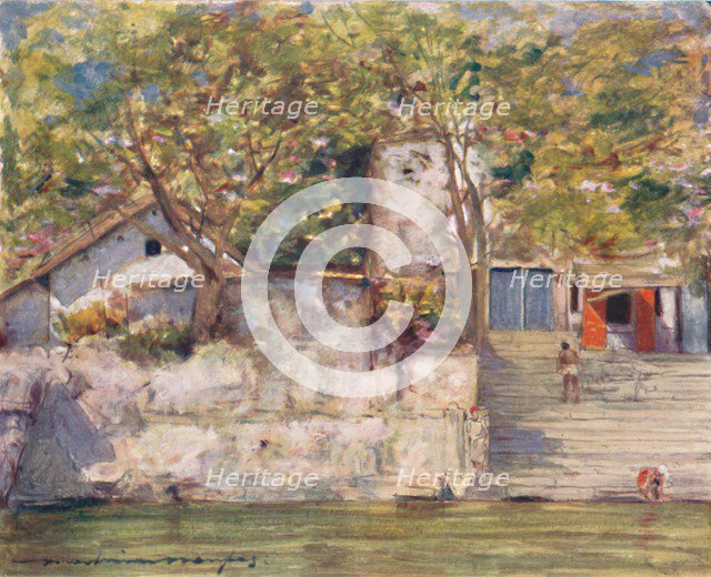 'On the River Steps at Agra', 1905. Artist: Mortimer Luddington Menpes.