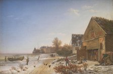 Coast road at Vedbæk, winter afternoon, 1836-1837. Creator: Johan Stroe.