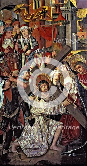 Altarpiece of the Holy Cross. Christ way to Calvary, tempera painting by Martin Bernat.