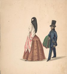 A Woman, Followed by Her Servant, 1840-50. Creator: Anon.