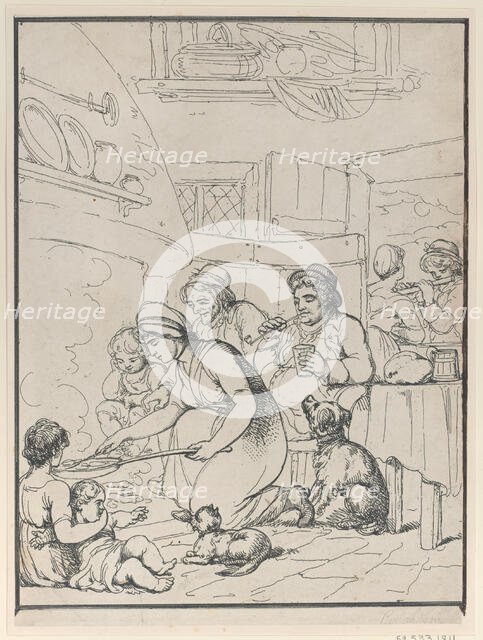 Cottagers, with Fireside, 1799. Creator: Henri Merke.