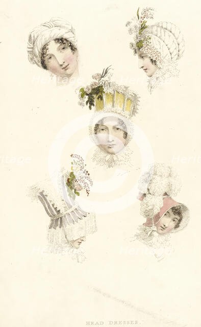 Fashion Plate (Head Dresses), 1814. Creator: Rudolph Ackermann.