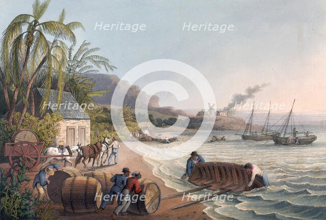 Slaves loading sugar hogsheads onto a boat, 1823. Creator: William Clark.