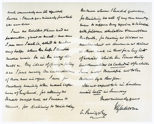 Letter from William Ewart Gladstone to Anthony Panizzi, 29th November 1856.Artist: William Ewart Gladstone