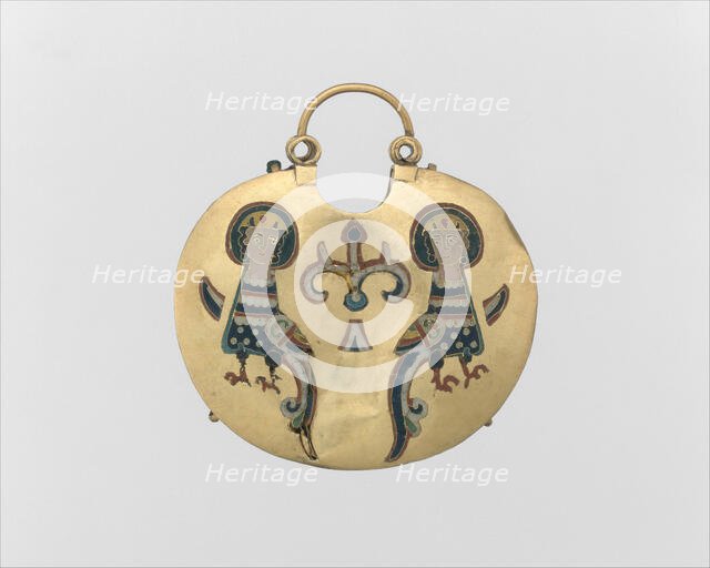 Temple Pendant with Two Sirens Flanking a Tree of Life (front)..., Kievan Rus', 11th-12th century. Creator: Unknown.