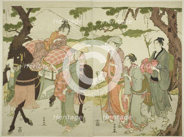 Travelers on the Tokaido, c. 1780/1801. Creator: Katsukawa Shuncho.