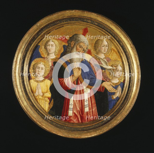 God the Father with Four Angels and the Dove of the Holy Spirit, ca 1460. Artist: Giovanni Francesco da Rimini (1420-1469)