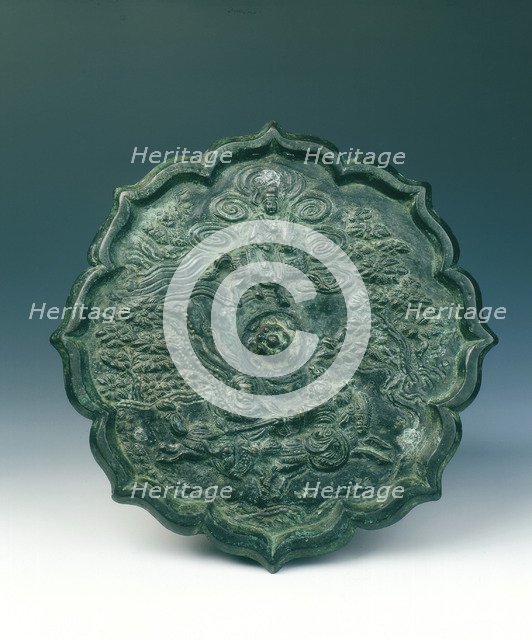 Bronze mirror showing two fighting horsemen, China, 1180-1279. Artist: Unknown