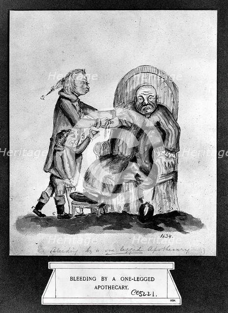 A surgeon-apothecary bleeding a patient, his servant boy catches the drops. Creator: Unknown.