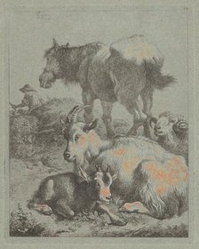 Horse, Ram, Goat with Kid; In the Distance a Shepherd with Flock, 1759. Creator: Francesco Londonio.