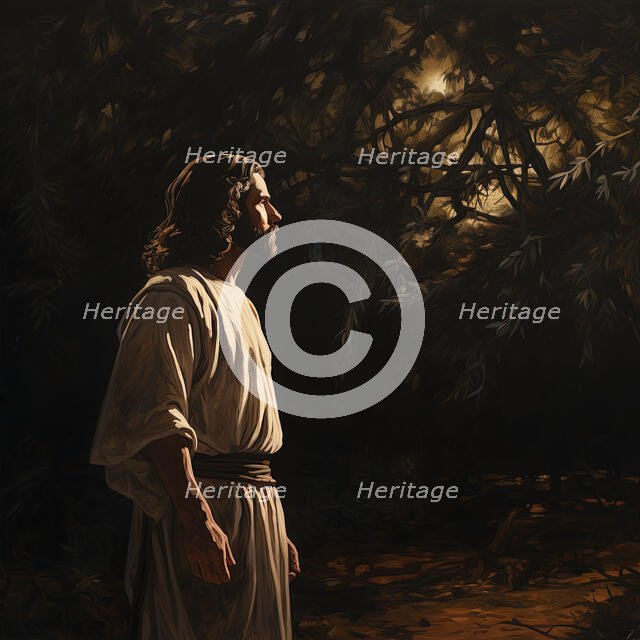 AI IMAGE - Illustration of Jesus Christ in the Garden of Gethsemane, 2023. Creator: Heritage Images.