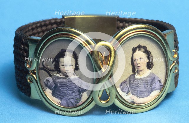 A Victorian bracelet with a band of woven hair, c1865. Artist: Unknown