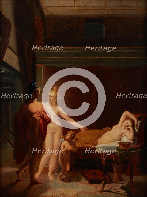 Paris and Helen (Venus and Amor escort Paris to bed chamber of Helen), 1800. Creator: Ducros, Louis (1748-1810).