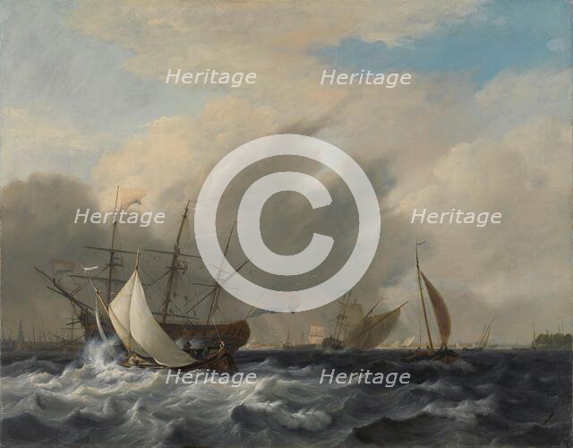 The Navy's Man-of-War 'Amsterdam'off the Westerlaag on Y at Amsterdam, 1807. Creator: Nicolaus Baur.