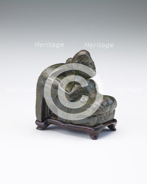 Linchpin on the form of a figure and dragon head, Han dynasty, 122-125. Creator: Unknown.