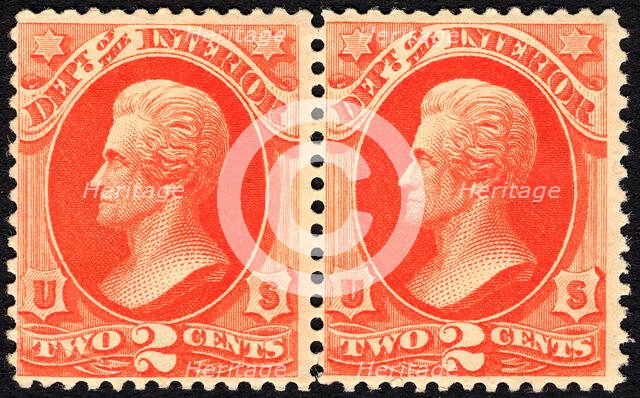 2c Andrew Jackson Interior Department pair, 1879. Creator: Unknown.