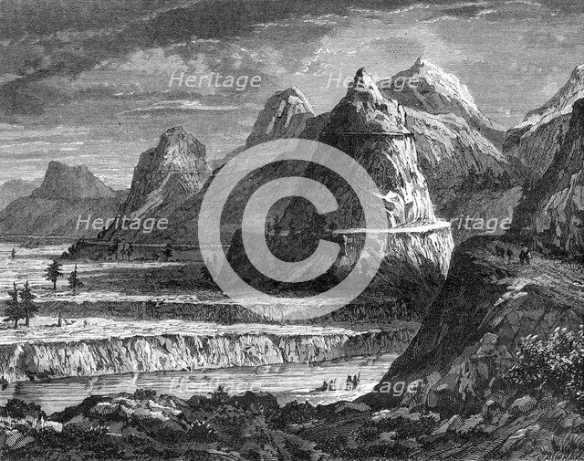 Terraces of the Fraser River, British Columbia, Canada, 19th century.Artist: Bellel