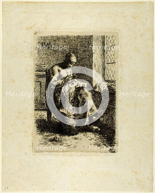 A Woman Sewing, 1855. Creator: Jean Francois Millet.