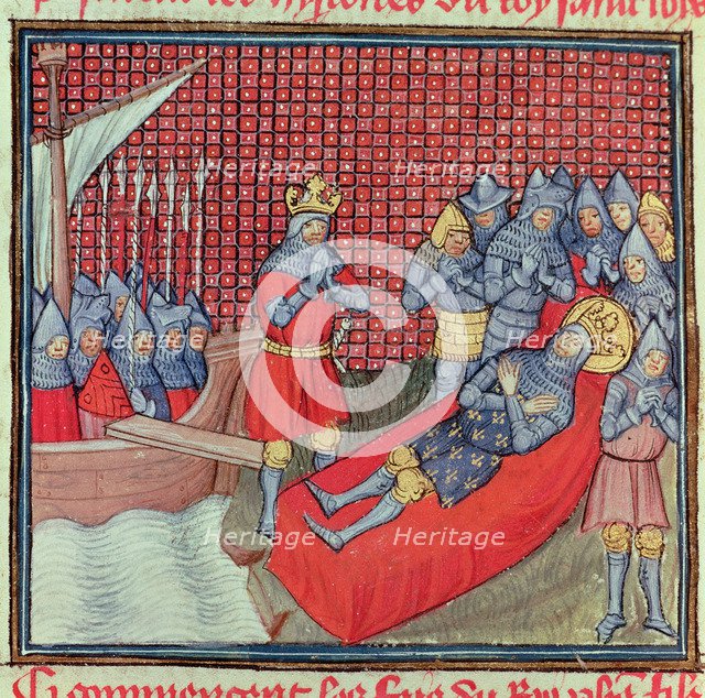 Saint Louis dies of plague during the Crusade against Tunisia on August 25, 1270. Miniature in th…