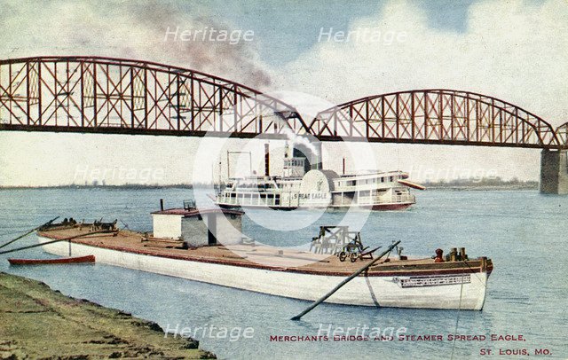 Merchants Bridge and the paddle steamer 'Spread Eagle', St Louis, Missouri, USA, 1908. Artist: Unknown