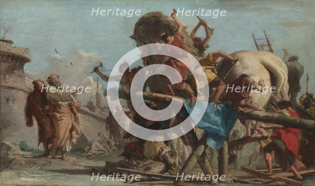 The Building of the Trojan Horse, ca 1760. Artist: Tiepolo, Giandomenico (1727-1804)