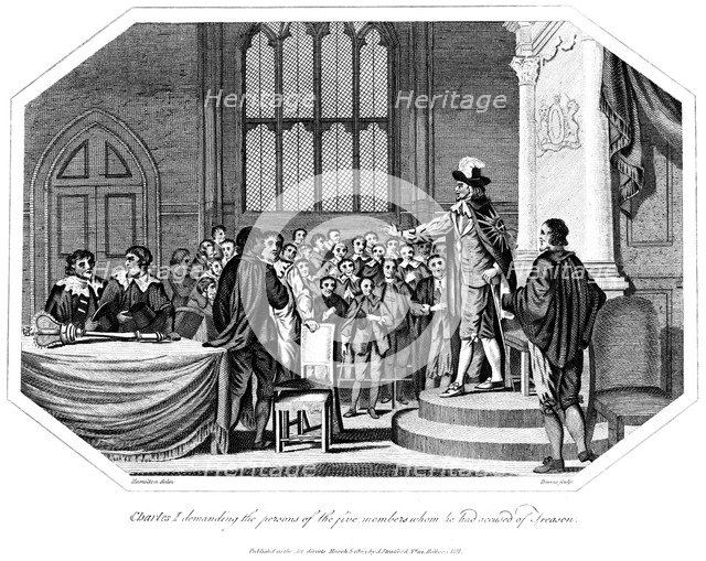 Charles I demanding that the five members he accused of treason be handed over to him, 1803.Artist: Deeves