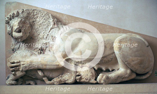 Sculpture of a lioness devouring a bull, 6th century BC. Artist: Unknown