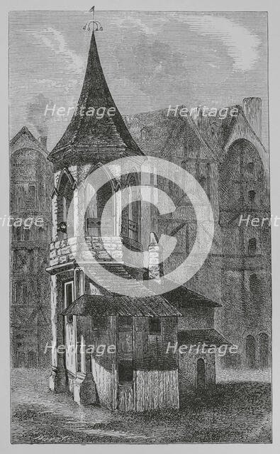 Pillory at Les Halles, Paris, France, 1670, (1878).  Creators: Jules Jean Marie Joseph Huyot, Anon.