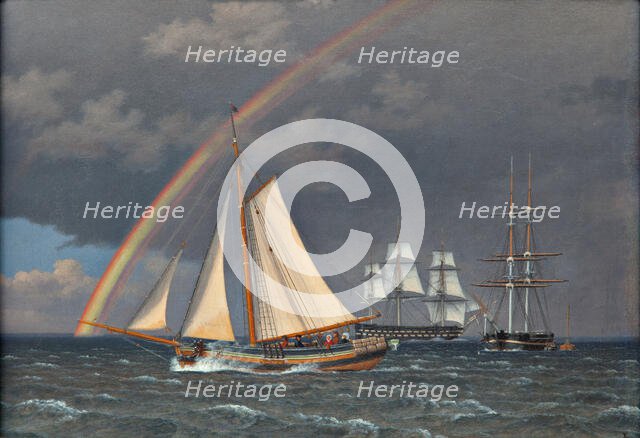 Rainbow at Sea and a Crossing Hunt with other Ships, 1836. Creator: CW Eckersberg.
