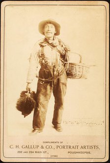 John King, chimney sweep, shown with gear while singing out his call, ca. 1880 - 1889. Creator: CH Gallup & Co.