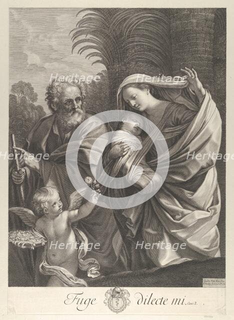 The Flight into Egypt; the Holy Family walking together, Saint Joseph pointing to t..., ca. 1648-81. Creator: François de Poilly.