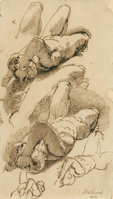 Sketches of a reclining male nude, (c1800?). Creator: Thomas Stothard.