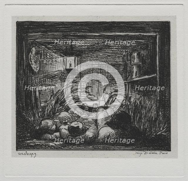 The Boat Trip: Bedding Down Aboard the "Botin" (Night on the Boat), 1861. Creator: Charles François Daubigny (French, 1817-1878).