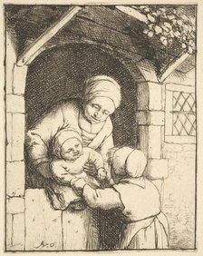 Little Girl Playing with a Baby in its Mother's Arms, 1610-85. Creator: Adriaen van Ostade.