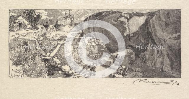 Fontainebleau Forest: Sandstone Quarry (La Forêt de Fontainebleau: La Carrièrre de Grès), 1890. Creator: Auguste Louis Lepère (French, 1849-1918); A. Desmoulins, Published in Revue Illustrée, 1887-90.