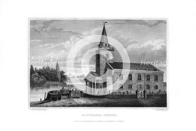 Battersea Church, Battersea, London, 1829.Artist: J Rogers