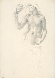 Semi-Nude Female Figure with Mirror in Right Hand, c. 1873-77. Creator: Sir Edward Coley Burne-Jones.